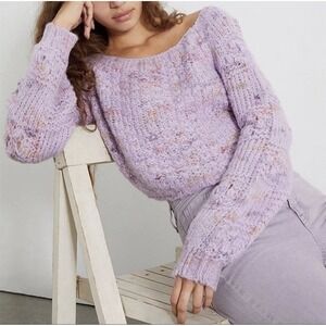 FREE PEOPLE Sunset Cloud Crop Sweater Sz XS Violet Glow Chunky Knit Oversized